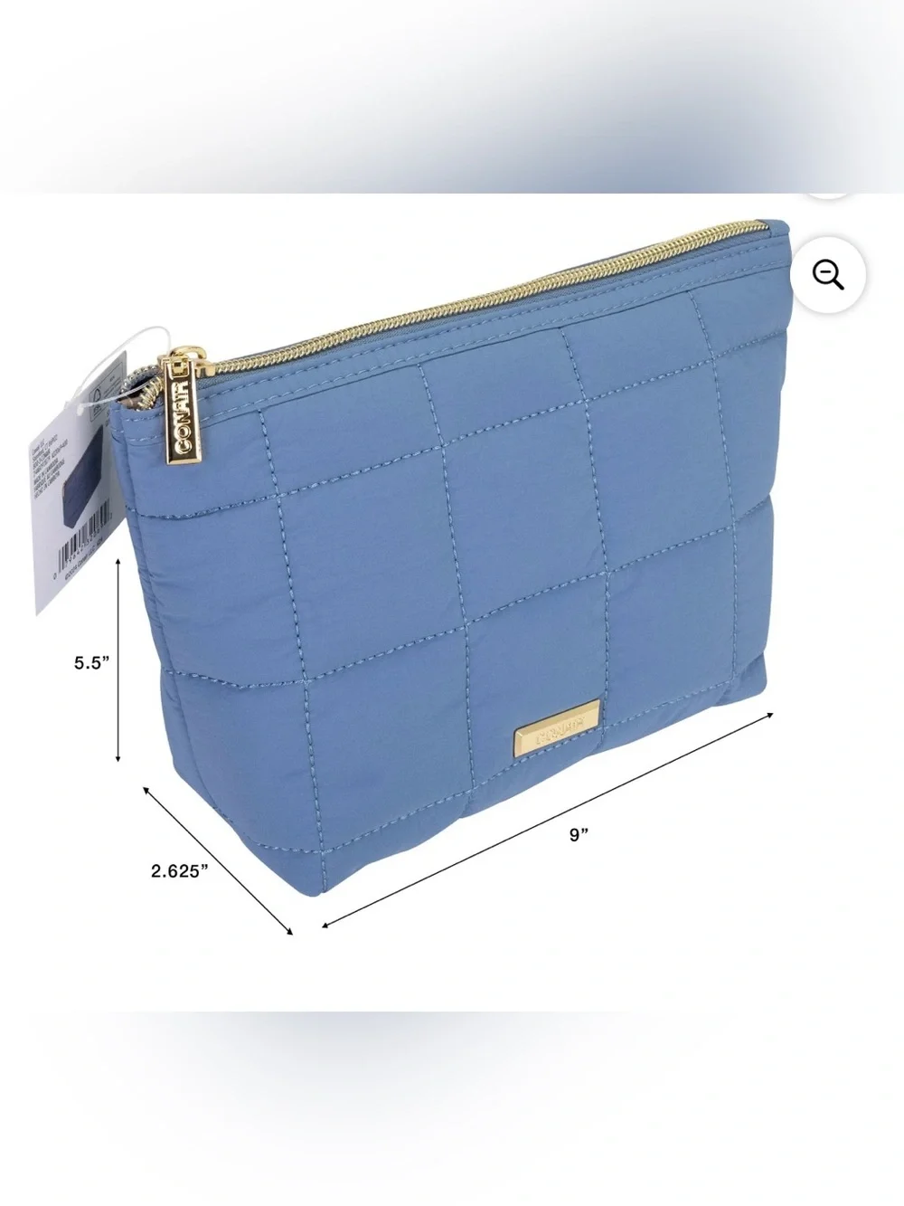 Conair Blue Quilted Clutch, Soft Polyester Beauty Pouch with Gold-Tone Hardware